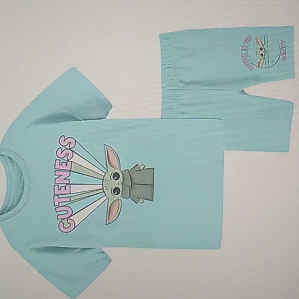 Star Wars Baby Yoda Girls Top & Shorts Size 7/8 In Teal